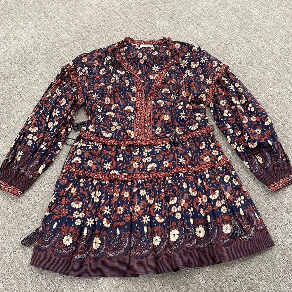 Ulla Johnson blue and orange floral print mini dress